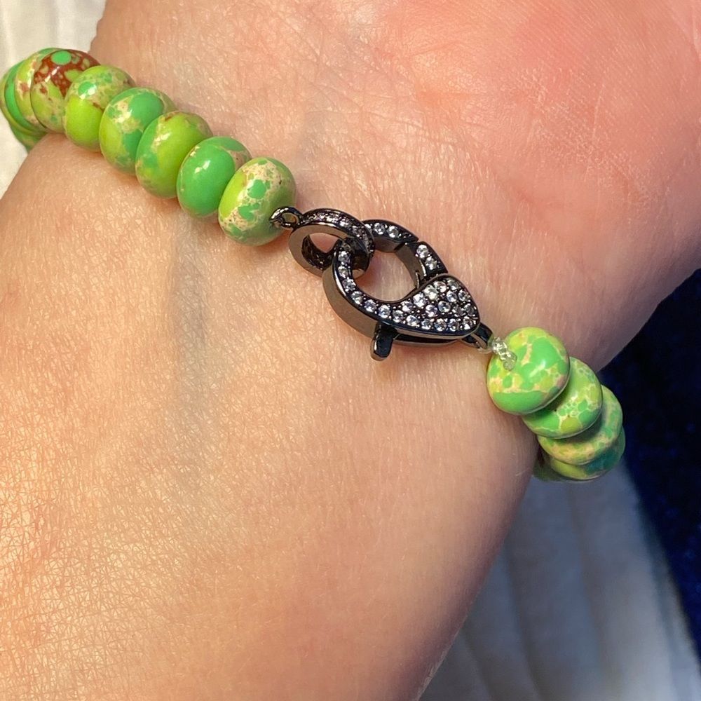 NWT 🦜 GENUINE EMPEROR TURQUOISE PARAKEET GREEN UNIQUE HEMATITE CLOSURE STRETCH - Picture 14 of 15